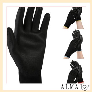 ALMA ถุงมือทํางาน หนัง PU โพลียูรีเทน สีดํา ปลอดภัย 1/6 คู่