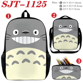 กระเป๋าเป้สะพายหลัง ผ้าแคนวาส ลายการ์ตูน Totoro น่ารัก หลากสี ทนต่อการสึกหรอ สําหรับเด็กอนุบาล 3 ชิ้น