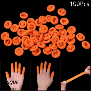 Qinjue ถุงมือยางธรรมชาติ กันลื่น ป้องกันนิ้วมือ สีส้ม 100 ชิ้น