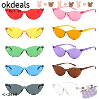 OKDEALS แว่นตากันแดด ไร้ขอบ ทรงตาแมว สีแคนดี้ สําหรับปาร์ตี้