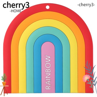 Cherry3 แผ่นรองแก้ว กันลื่น กันความร้อน สีรุ้ง ทําความสะอาดง่าย ทนทาน สําหรับตกแต่งบ้าน ห้องครัว