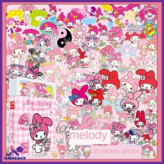 120Pcs ใหม่ Sanrio สติกเกอร์ Hello Kitty สติกเกอร์ Kuromi My Melody สติกเกอร์น่ารักสำหรับสาวแล็ปท็อปผิว Kawaii Decal -AME1 -AME1