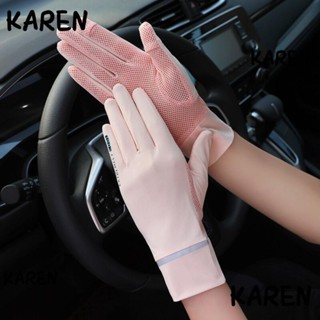 Karen ถุงมือ ผ้าเรยอน แบบบาง ระบายอากาศ ป้องกันรังสียูวี สําหรับขับรถ เล่นกีฬา