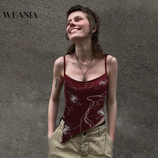 Weania เสื้อกล้าม ผ้ากํามะหยี่ พิมพ์ลาย ออกแบบใหม่ ฤดูร้อน สําหรับผู้หญิง