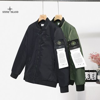 STONE ISLAND  【พร้อมส่ง】เสื้อแจ็กเก็ตเบสบอล ปักลายหิน 100% สําหรับผู้ชาย