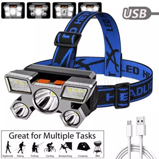 ไฟหน้า LED 5 ดวง ชาร์จ USB คุณภาพสูง ABS สว่างมาก สําหรับเดินป่า ตั้งแคมป์ ผจญภัย ผจญภัย