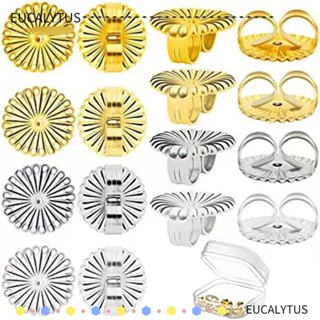 EUTUS ต่างหูติดหลัง ขนาดใหญ่ สีเงิน กระดุมสีทอง แบบเปลี่ยน สําหรับผู้หญิง