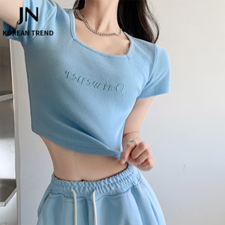 JN Studio   เสื้อยืด ครอป เสื้อยืดผู้หญิง สไตล์เกาหลี  Chic ทันสมัย Comfortable Korean Style A99J3A0 36Z230909