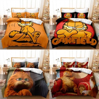 23 The Garfield Show 3in1 ชุดเครื่องนอน ผ้าปูที่นอน ผ้าห่ม ผ้านวม ซักทําความสะอาดได้ สะดวกสบาย สําหรับหอพัก