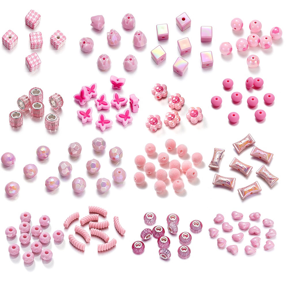 St.kunkka 8-20mm ชุดสีชมพูลูกปัดลูกปัดอะคริลิคสีสันสดใส Dopamine ลูกปัดสีชมพูเครื่องประดับลูกปัดอุปกรณ์เสริม diy สร้อยข้อมือสร้อยคอ