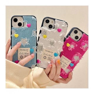 เคสโทรศัพท์มือถือ ผ้ายีน แบบแข็ง ลายหัวใจ สําหรับ iPhone 14 14Pro 14promax 11 12Pro 12 12Promax 13 13Pro 13promax 14