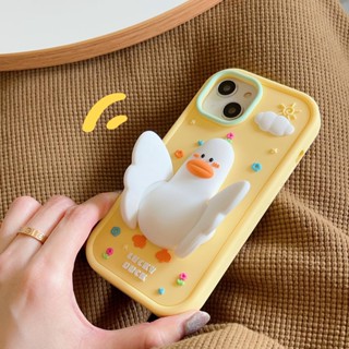 เคสโทรศัพท์ซิลิโคน Tpu แบบนิ่ม ลายการ์ตูนเป็ดน่ารัก 3D กันกระแทก สําหรับ iPhone 14 13 12 11 Pro Max