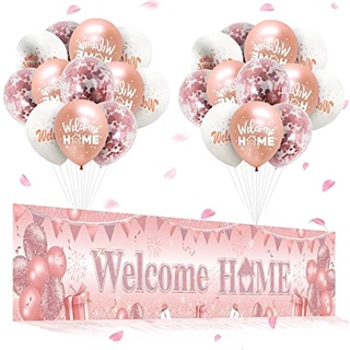 แบนเนอร์ยาง รูปลูกโป่ง Welcome สีโรสโกลด์ ขนาดใหญ่ สําหรับตกแต่งบ้าน ปาร์ตี้ ในร่ม กลางแจ้ง