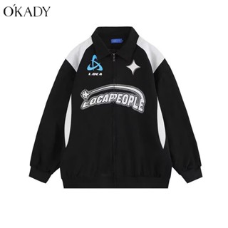 OKADY เสื้อสเวตเตอร์ถักคอปกคาร์ดิแกนยอดนิยมของผู้ชายทุกวันที่เป็นที่นิยมของเยาวชน