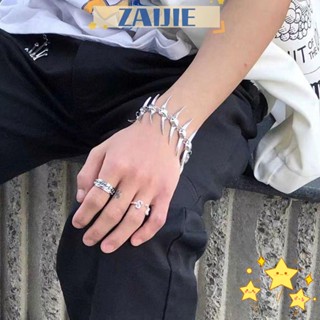 Zaijie24 สร้อยข้อมือหนาม, สร้อยข้อมือพังก์โลหะ, เครื่องประดับสุดเท่ อินเทรนด์ กําไลข้อมือกระดูกปลา ผู้หญิง ผู้ชาย