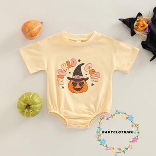 Babyclothes- ชุดจั๊มสูทรอมเปอร์ แขนสั้น คอกลม พิมพ์ลายฟักทอง ฮาโลวีน สําหรับเด็กทารกแรกเกิดผู้หญิง