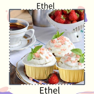 Ethel1 ถ้วยฟอยล์อลูมิเนียมฟอยล์ สีทอง พร้อมฝาปิด แบบใช้แล้วทิ้ง สําหรับทําเบเกอรี่ 100 ชิ้น