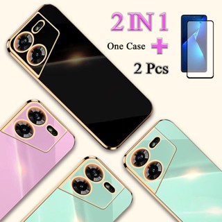 2 IN 1 สําหรับ Tecno Pova 5 เคสชุบ TPU พร้อมหน้าจอเซรามิคสองชิ้น