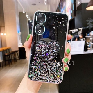 พร้อมส่ง ใหม่ เคสโทรศัพท์มือถือนิ่ม ปิดด้านหลัง ปิดด้านหลัง ประดับเลื่อม รูปหัวใจ พร้อมขาตั้ง สําหรับ Honor90 70 90 Lite 5G 2023 90 Lite