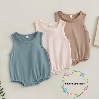 Babyclothes- ชุดรอมเปอร์ แขนกุด คอกลม สีพื้น แฟชั่นฤดูร้อน สําหรับเด็กทารกผู้ชาย และเด็กผู้หญิง