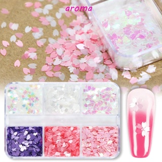 Aroma ชุดกลีบดอกไม้กลิตเตอร์ 6 ช่อง สไตล์ญี่ปุ่น สําหรับตกแต่งเล็บ