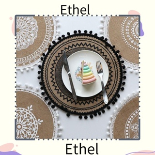 Ethel1 แผ่นรองแก้ว ผ้าฝ้าย ผ้าลินิน ทรงกลม 38 ซม. สไตล์นอร์ดิก สําหรับห้องครัว