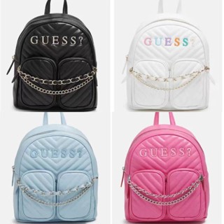 Guess ใหม่ กระเป๋าเป้สะพายหลัง แต่งสายโซ่ ประดับเพชร ความจุขนาดใหญ่ เข้ากับทุกชุด สําหรับผู้หญิง