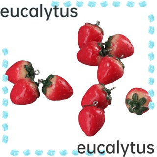 Eucalytus1 จี้เรซิ่น รูปสตรอเบอร์รี่ ขนาด 18x27 มม. สีแดง สําหรับแขวนเครื่องประดับ DIY 20 ชิ้น