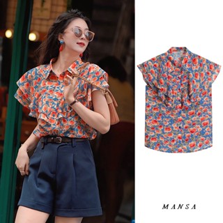 MANSA floral shirt เสื้อเชิ้ตแขนสั้น เสื้อลายดอก