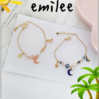 Emilee 1 ชิ้น มุก อะคริลิค สร้อยข้อมือ เครื่องประดับ สร้างสรรค์ สีเงิน กําไลข้อมือ จี้ดาว ดวงจันทร์