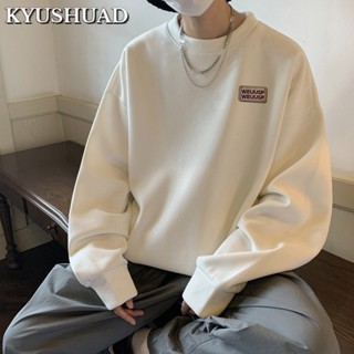 KYUSHUAD ผู้ชายเสื้อกันหนาววาฟเฟิล, ใหม่อเมริกันย้อนยุคหนักด้านบนหลวมรอบคอเสื้อลำลอง,