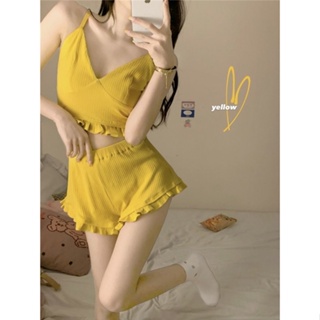 Shopkeepers selection# suspender pajamas summer womens new ins style high-looking cute sweet sleeveless vest home clothes suit can be worn outside 8.21N