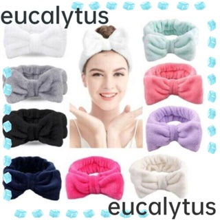 Eucalytus1 ที่คาดผม ประดับโบว์ สีพื้น แบบนิ่ม แฟชั่นสําหรับผู้หญิง 2 ชิ้น