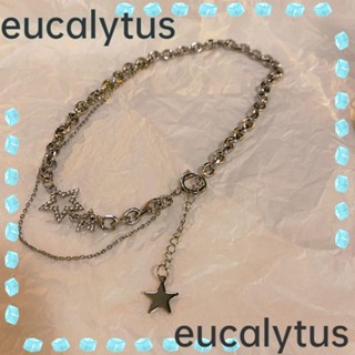 Eucalytus1 ขายดี สร้อยคอโชคเกอร์ โลหะผสมเงิน Y2k ประดับพู่ เพทาย ดาวห้าแฉก สําหรับผู้หญิง