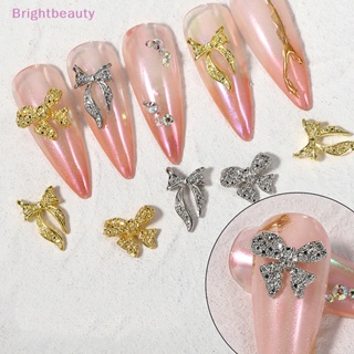 Brightbeauty ริบบิ้นกลิตเตอร์ พลอยเทียม รูปผีเสื้อ สีทอง สีเงิน สําหรับตกแต่งเล็บ DIY 10 ชิ้น