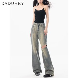 DaDuHey🎈 American Style Womens New High Street Jeans Fashion Zipper Open High Waist Wide Leg Casual Ins Pants