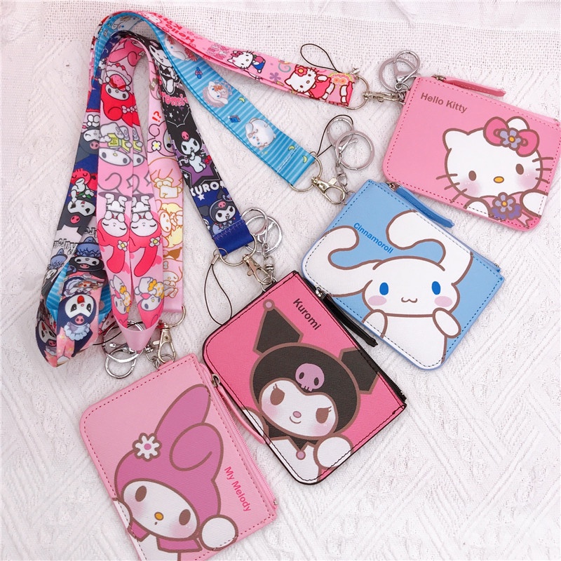 SANRIO สายเชือกคล้องคอ พร้อมเชือกเส้นเล็ก สําหรับห้อยกุญแจ บัตรประจําตัว บัตรเครดิต