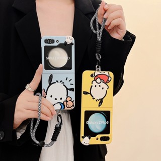 เคสโทรศัพท์มือถือแบบแข็ง กันกระแทก ลายการ์ตูน Pochacco พร้อมสายโซ่คล้อง สําหรับ Samsung Galaxy Z Flip5 5G Z Flip 3 Flip 4