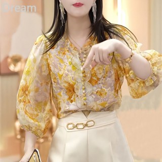 High-end shirt Womens floral Western style small shirt universal slimming womens high-end shirt