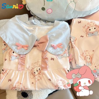 ชุดนอนแขนยาว ลายการ์ตูน Sanrio My Melody Cinnamoroll แฟชั่นฤดูใบไม้ผลิ สําหรับผู้หญิง [GM]