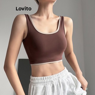 Lovito สปอร์ตบราลําลอง สีตัดกัน สําหรับผู้หญิง LNA19212 (สีกากี/น้ําตาล)