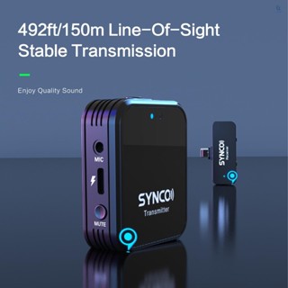 Synco G1TL ระบบไมโครโฟนไร้สาย 2.4G พร้อมคลิปส่งสัญญาณ และตัวรับสัญญาณ ขนาดเล็ก พร้อมตัวเชื่อมต่อ 2 ชิ้น ระยะส่งสัญญาณ 150 เมตร แบตเตอรี่ในตัว แบบเปลี่ยน สําหรับ iPad iPhone