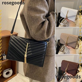 Rosegoods1 กระเป๋าสะพายข้าง หนัง PU สีพื้น ปักลาย ลําลอง สําหรับผู้หญิง