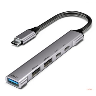 Inter 4 in1 อะแดปเตอร์ฮับ USB C หลายพอร์ต USB3 0 USB2 0 TypeC PD60W อะลูมิเนียมอัลลอย