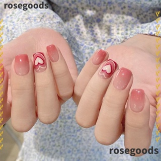 Rosegoods1 เล็บปลอม ABS หัวเหลี่ยม สั้น ถอดออกได้ สีชมพู ไล่โทนสี สําหรับผู้หญิง