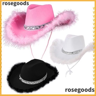 Rosegoods1 หมวกคาวบอย ประดับเลื่อม เครื่องประดับแฟชั่น สไตล์คาวบอย สําหรับแต่งคอสเพลย์