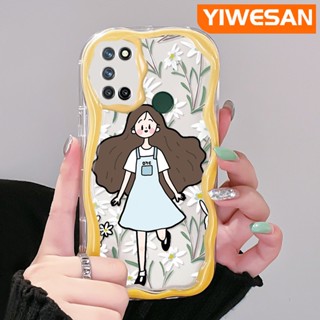 เคสโทรศัพท์มือถือแบบนิ่ม ใส ลายดอกไม้ เด็กผู้หญิง สีครีม สําหรับ Realme 7 Pro 7i C17 Narzo 20 Pro