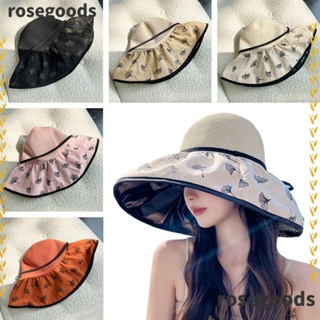 Rosegoods1 หมวกบักเก็ตกันแดด ป้องกันรังสียูวี แบบพกพา พับได้ สําหรับผู้หญิง