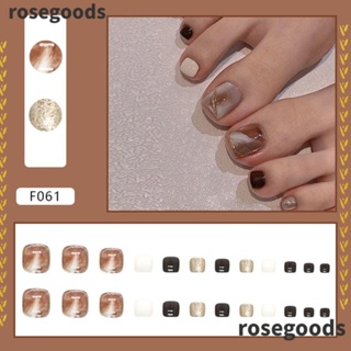 Rosegoods1 เล็บปลอม ทรงสี่เหลี่ยม สไตล์ฝรั่งเศส สําหรับผู้หญิง 24 ชิ้น