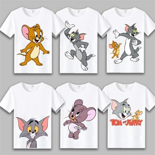 เสื้อยืดแขนสั้น พิมพ์ลายการ์ตูนแมว และหนู Tom Jerry แฟชั่นฤดูร้อน สําหรับผู้ชาย และผู้หญิง gld00120230830